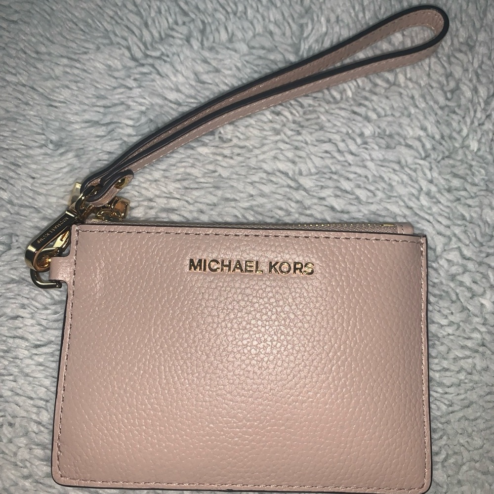 Michael Kors Jet Set Pink Pebbled Leather Clutch Wristlet Cardholder